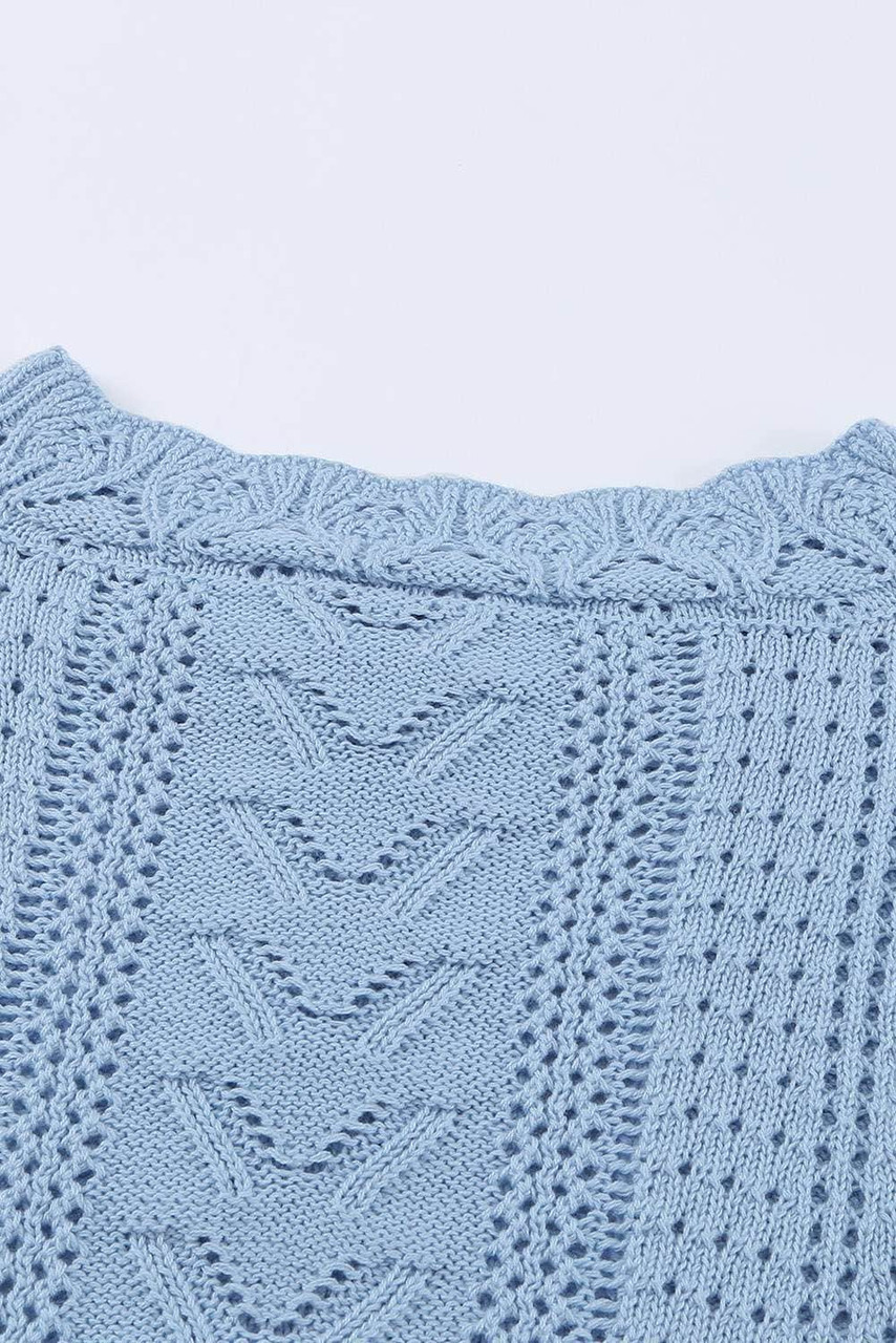 Sky Blue Crochet Lace Pointelle Knit Sweater