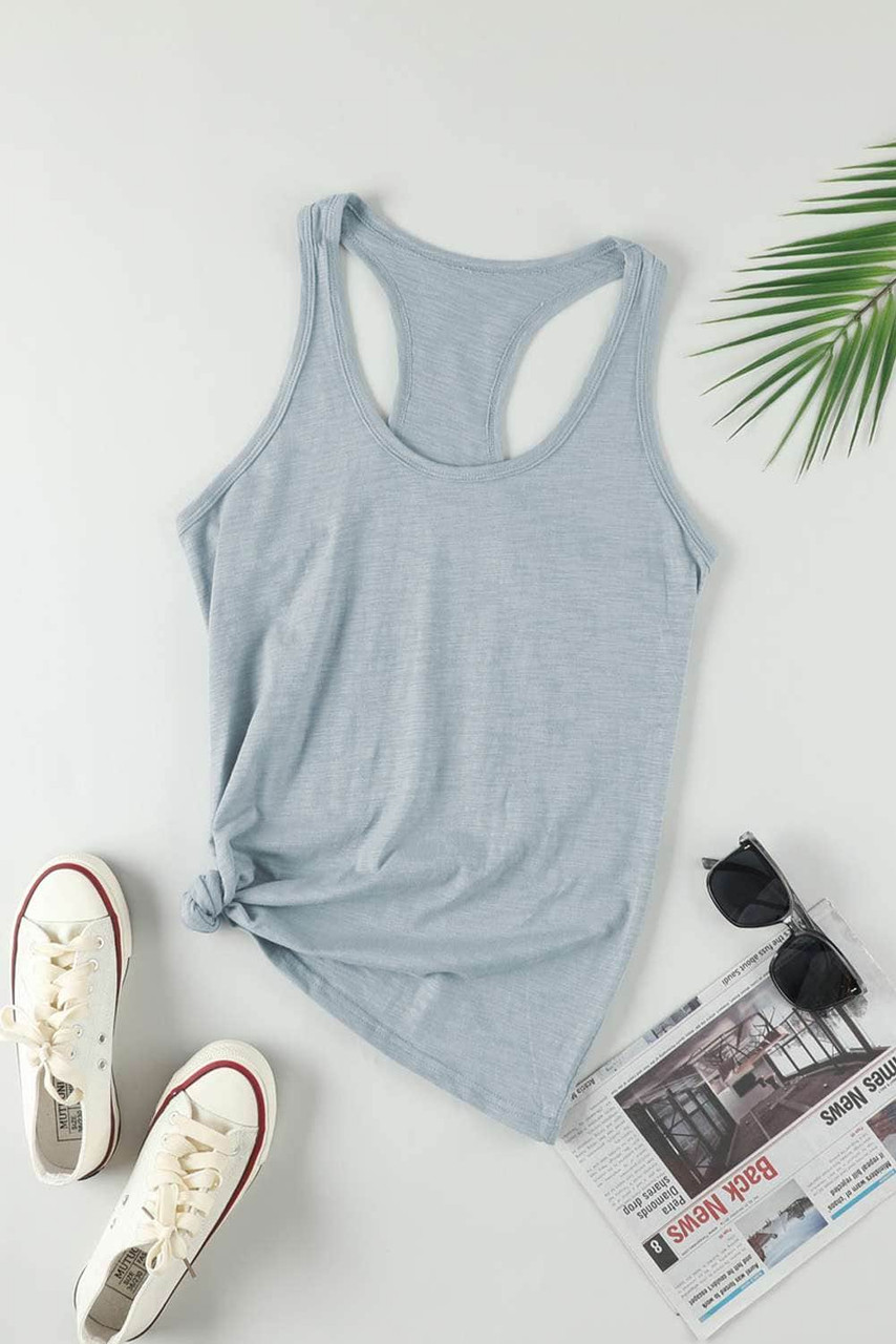 Gray Scoop Neck Basic Solid Tank Top