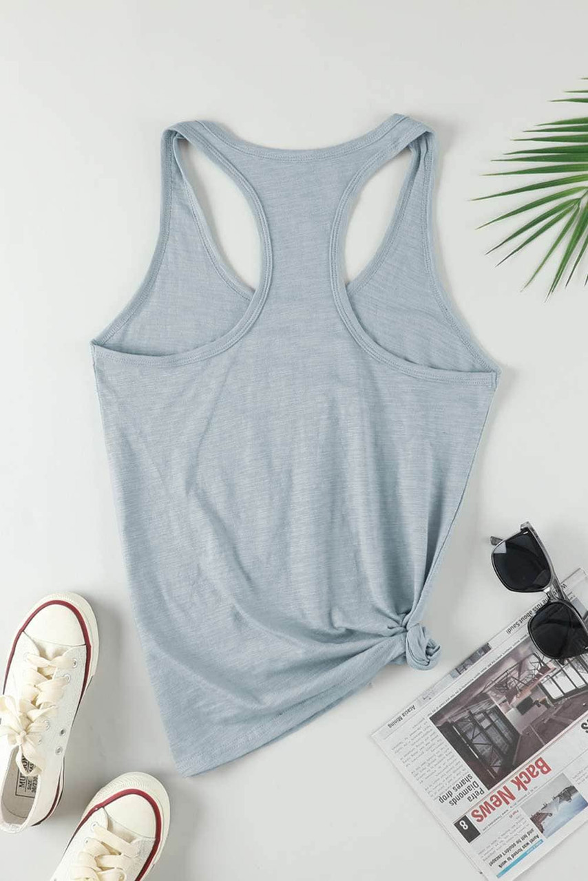 Gray Scoop Neck Basic Solid Tank Top