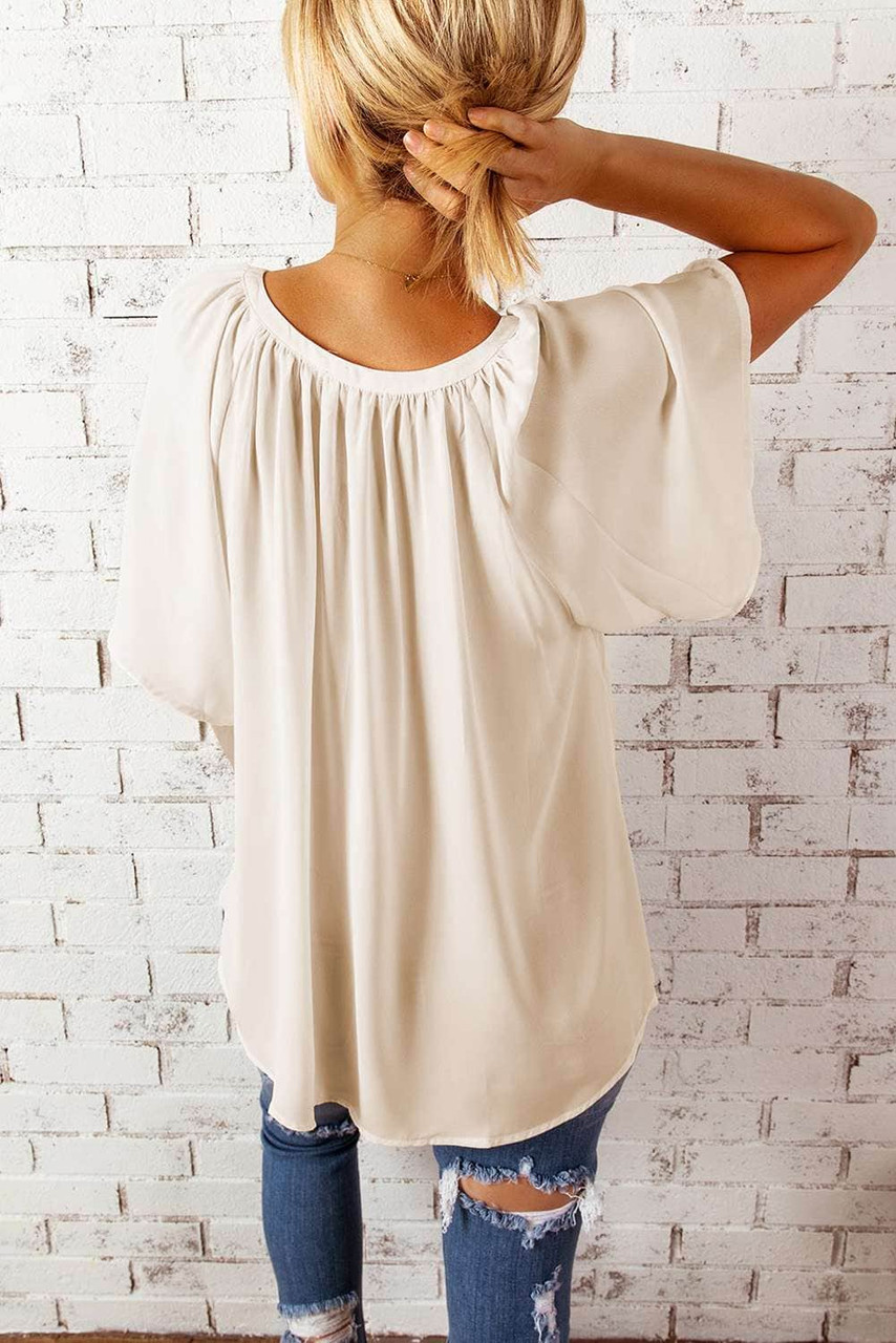 Split Neck Pleated Loose Top