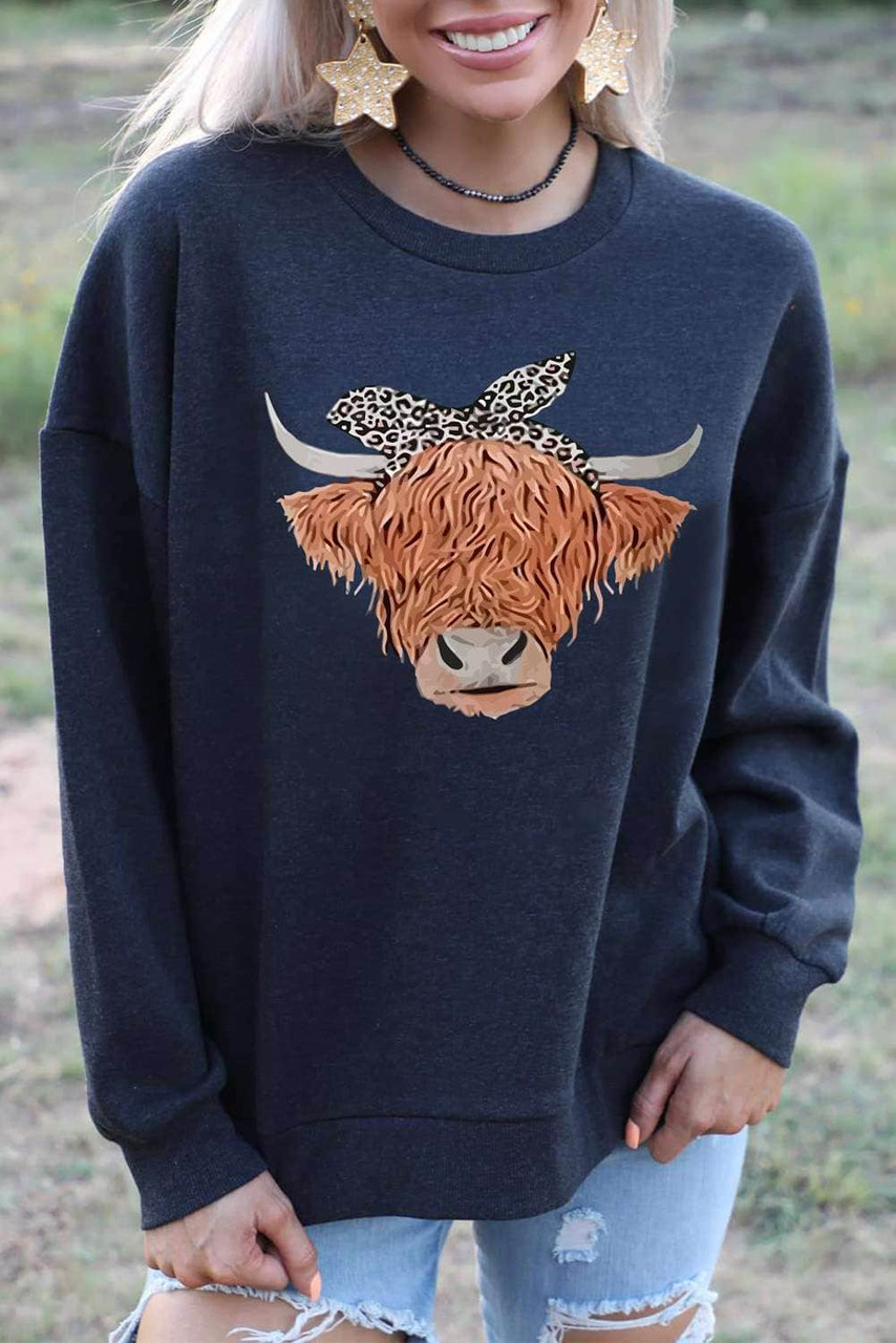 Leopard Headband Cow Print Sweatshirt