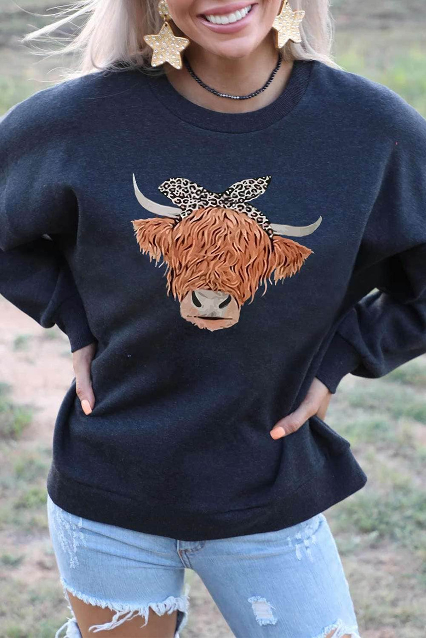 Leopard Headband Cow Print Sweatshirt