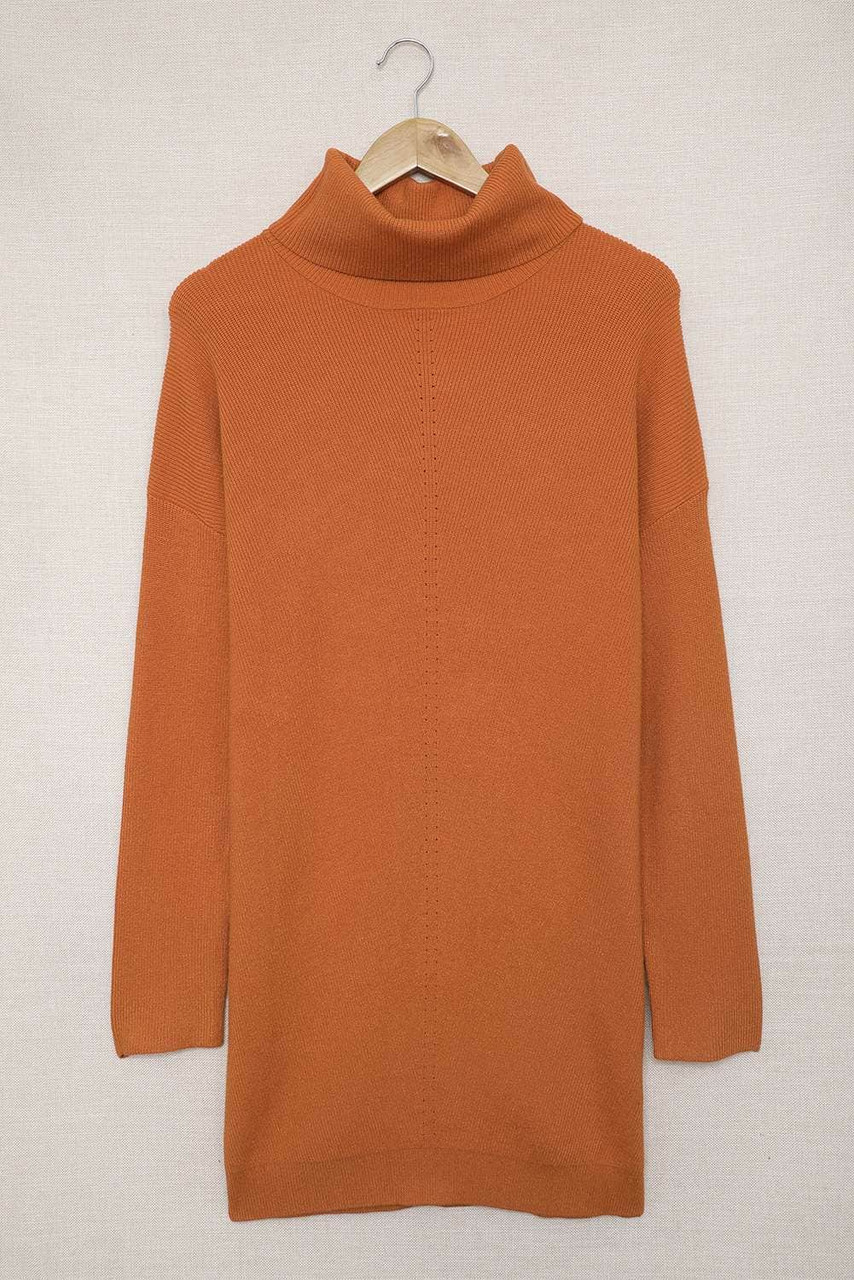 Orange Turtleneck Long Sleeve Knitted Sweater Dress