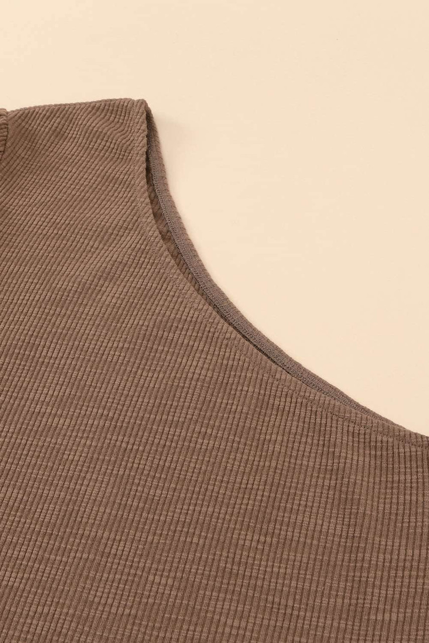 Asymmetric Puff Sleeve Ribbed Top