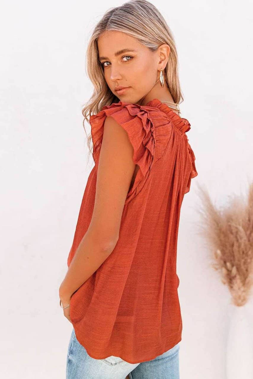 Tiered Ruffled Drawstring V Neck Top