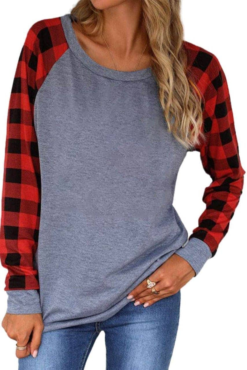 Red Plaid Raglan Long Sleeve Top