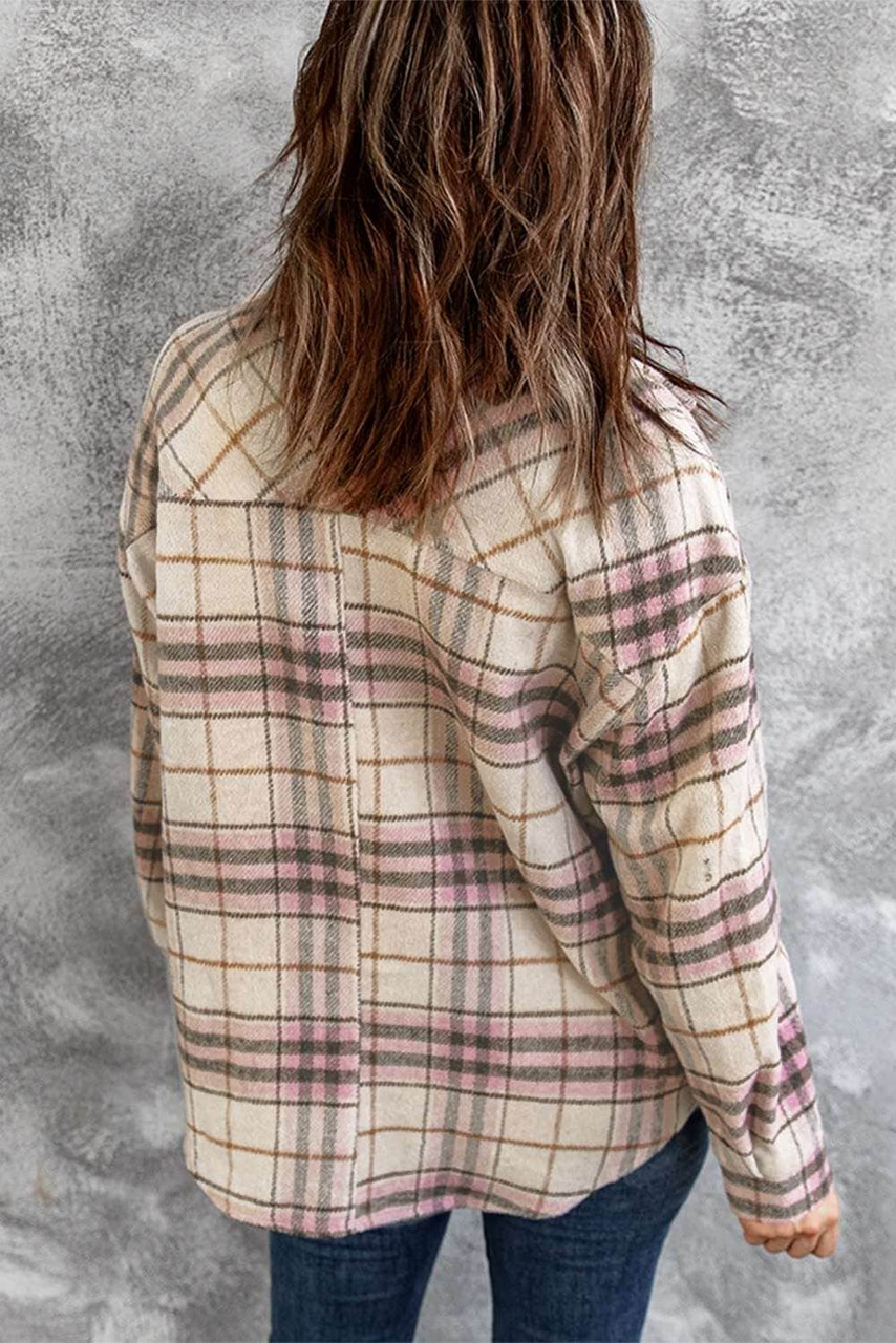 Pocketed Button-up Long Sleeve Plaid Jacket