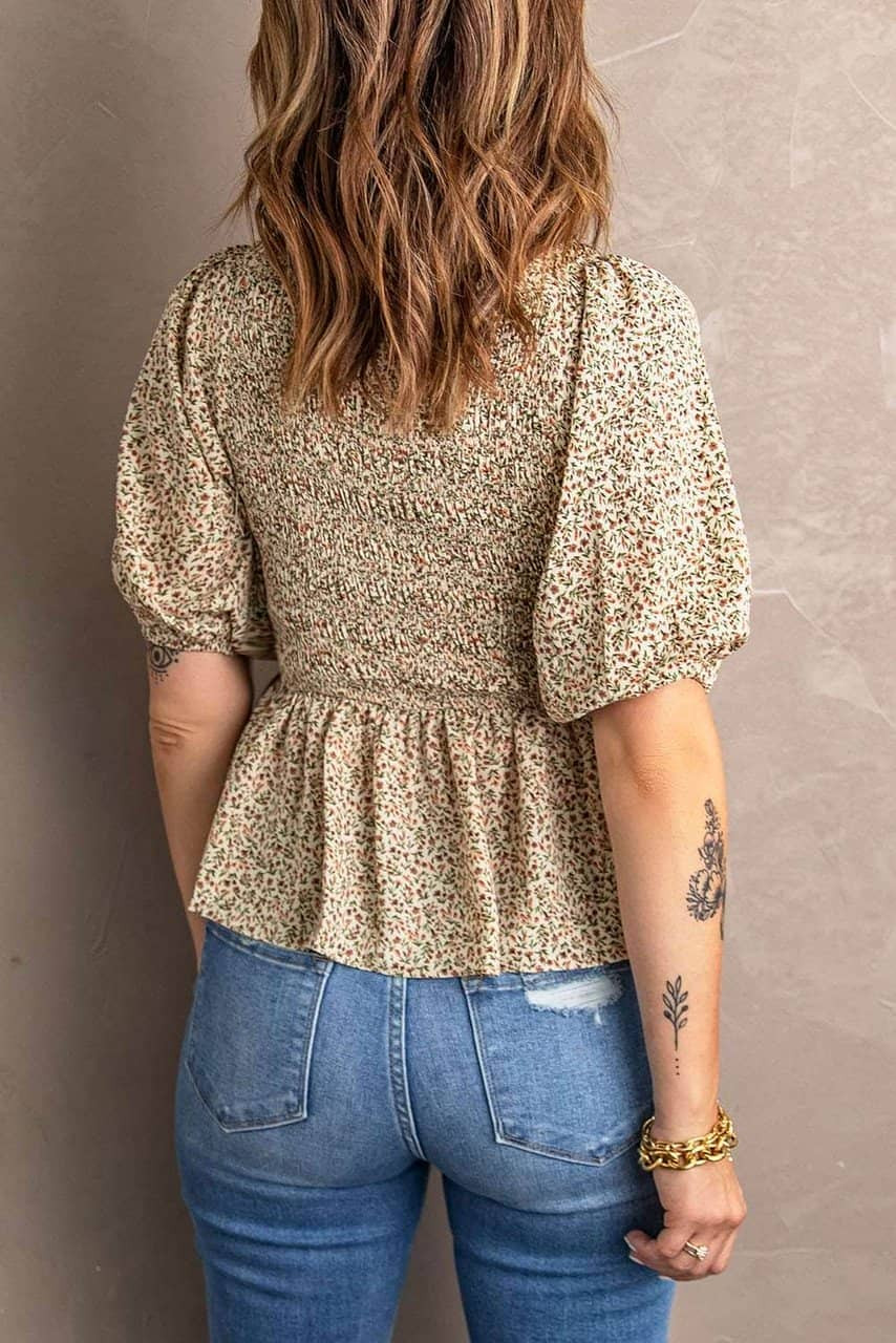 Floral Print Puff Sleeve Smocked Top Floral Print Puff Sleeve Smocked Top