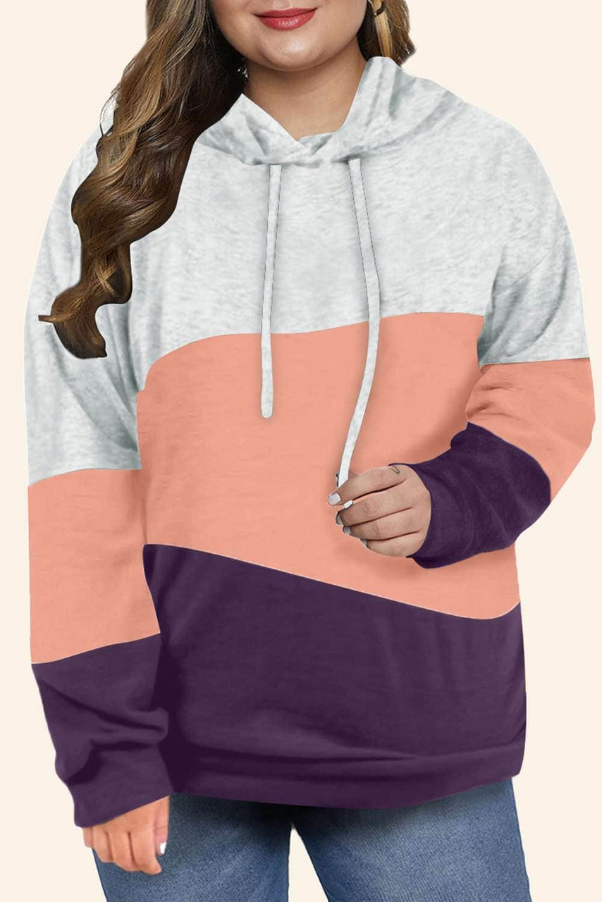 Pink Lucky Break Color Block Plus Size Hoodie Pink Lucky Break Color Block Plus Size Hoodie