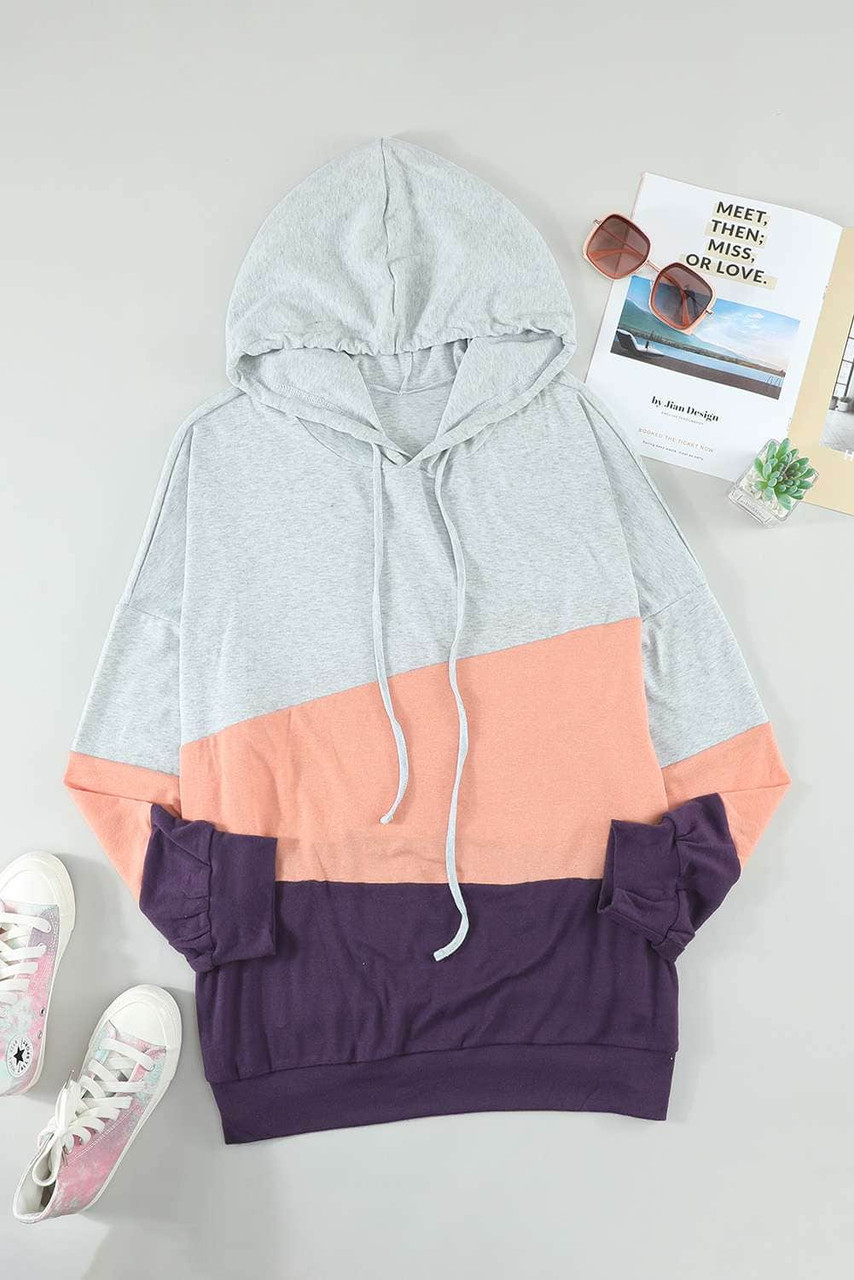 Pink Lucky Break Color Block Plus Size Hoodie