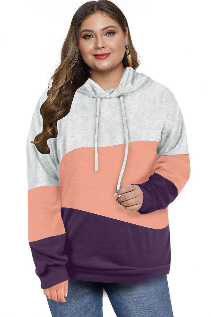 Pink Lucky Break Color Block Plus Size Hoodie Pink Lucky Break Color Block Plus Size Hoodie