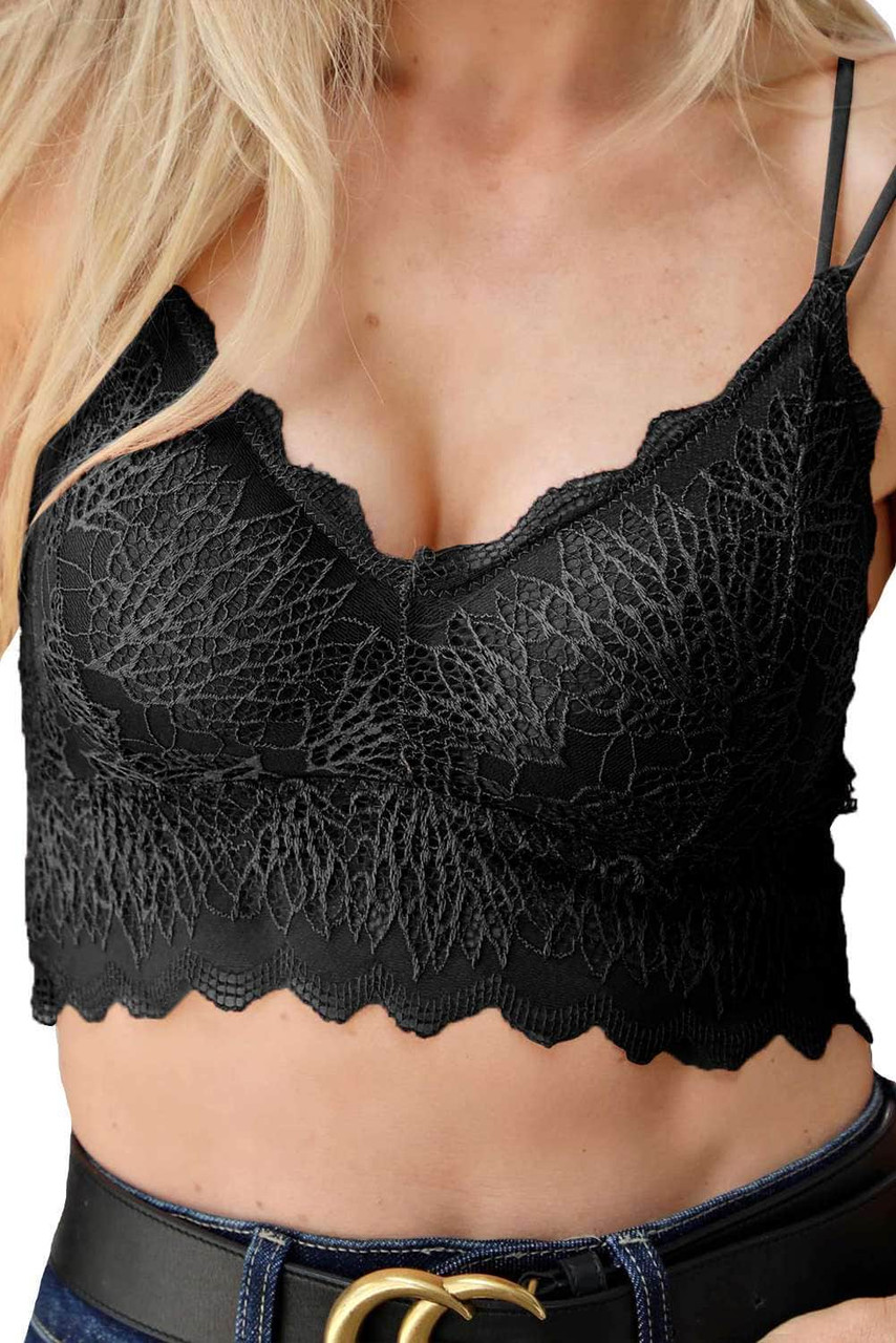 Black Criss Cross Spaghetti Strap Lace Bralette