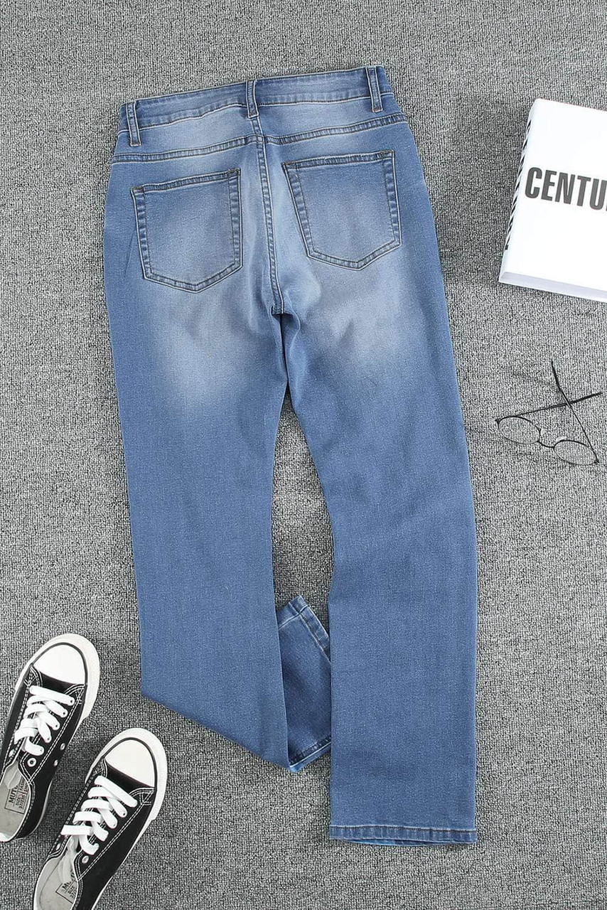 Distressed Holes Hollow-out Straight Jeans