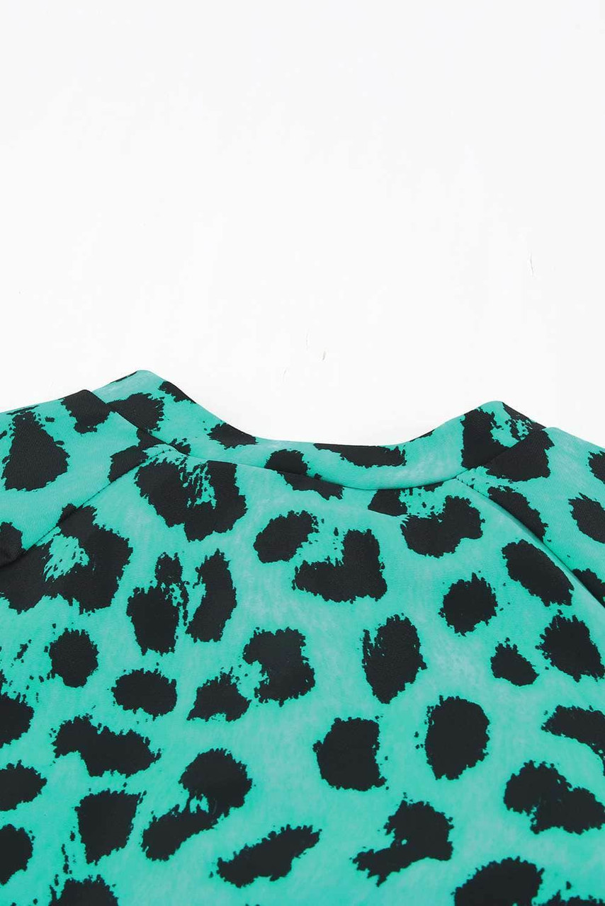 Green Leopard Print Zipper Cut-out Rash Guard Swimsuit