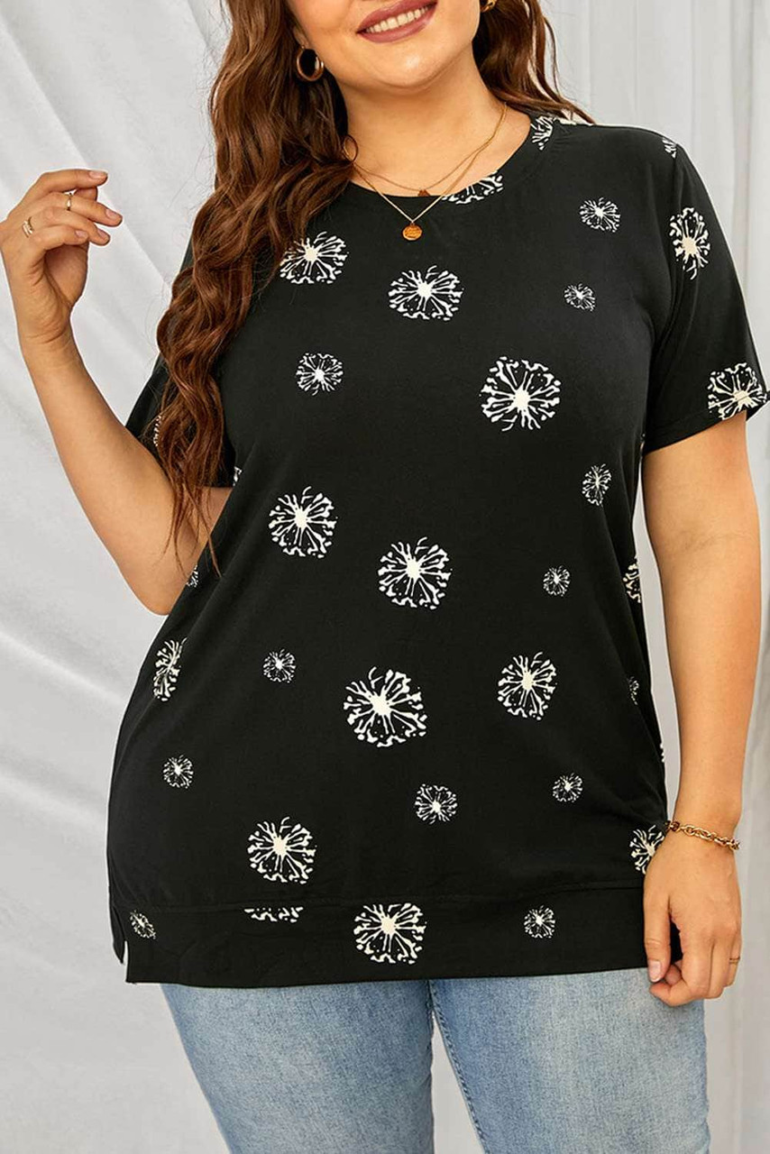 Black Plus Size Dandelion Print Tee