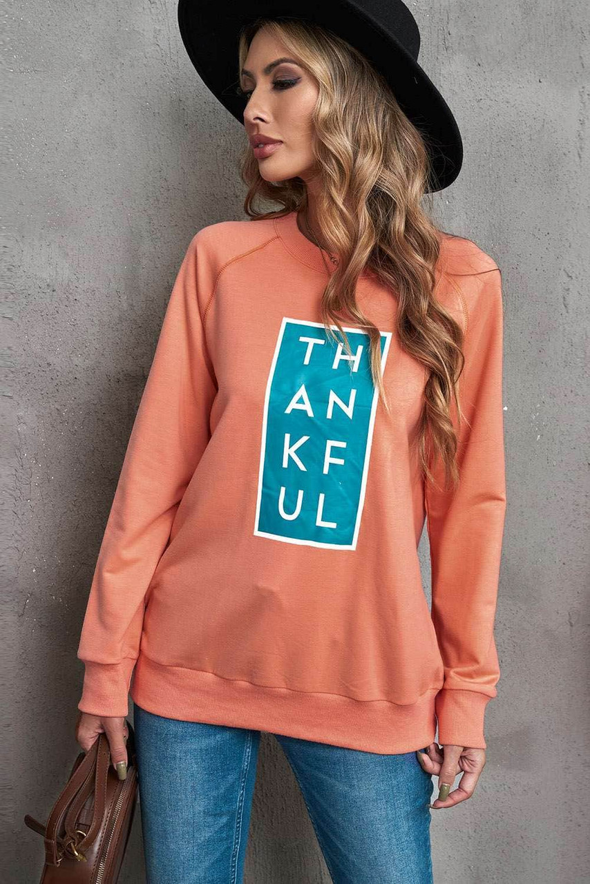 Orange Halloween Raglan THANKFUL Graphic Sweatshirt