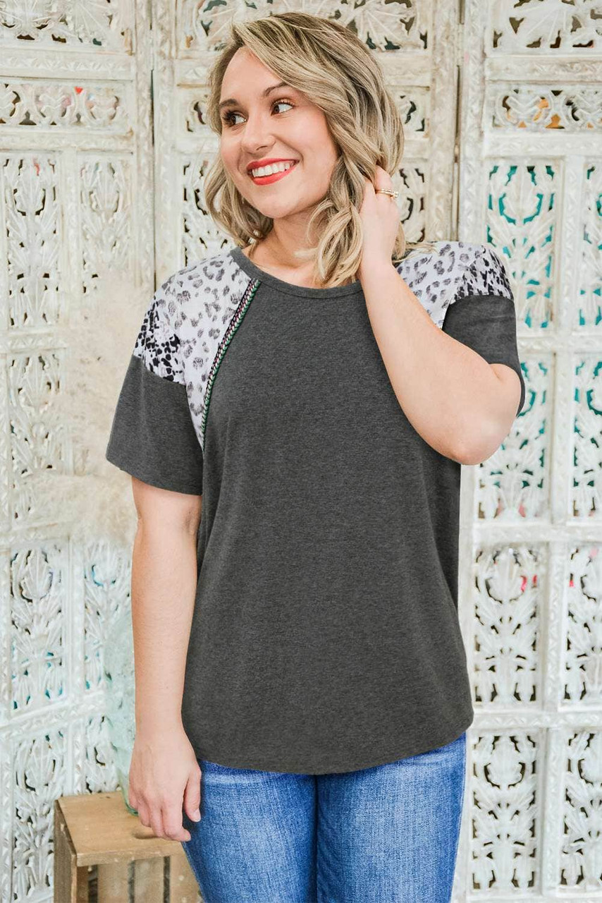 Plus Size Distressed Mix Print Sleeve Tee