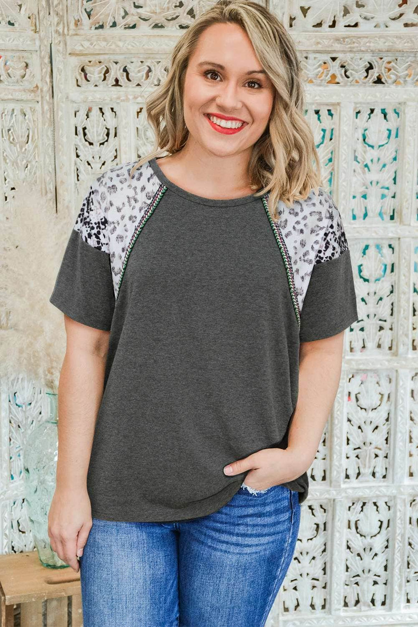 Plus Size Distressed Mix Print Sleeve Tee