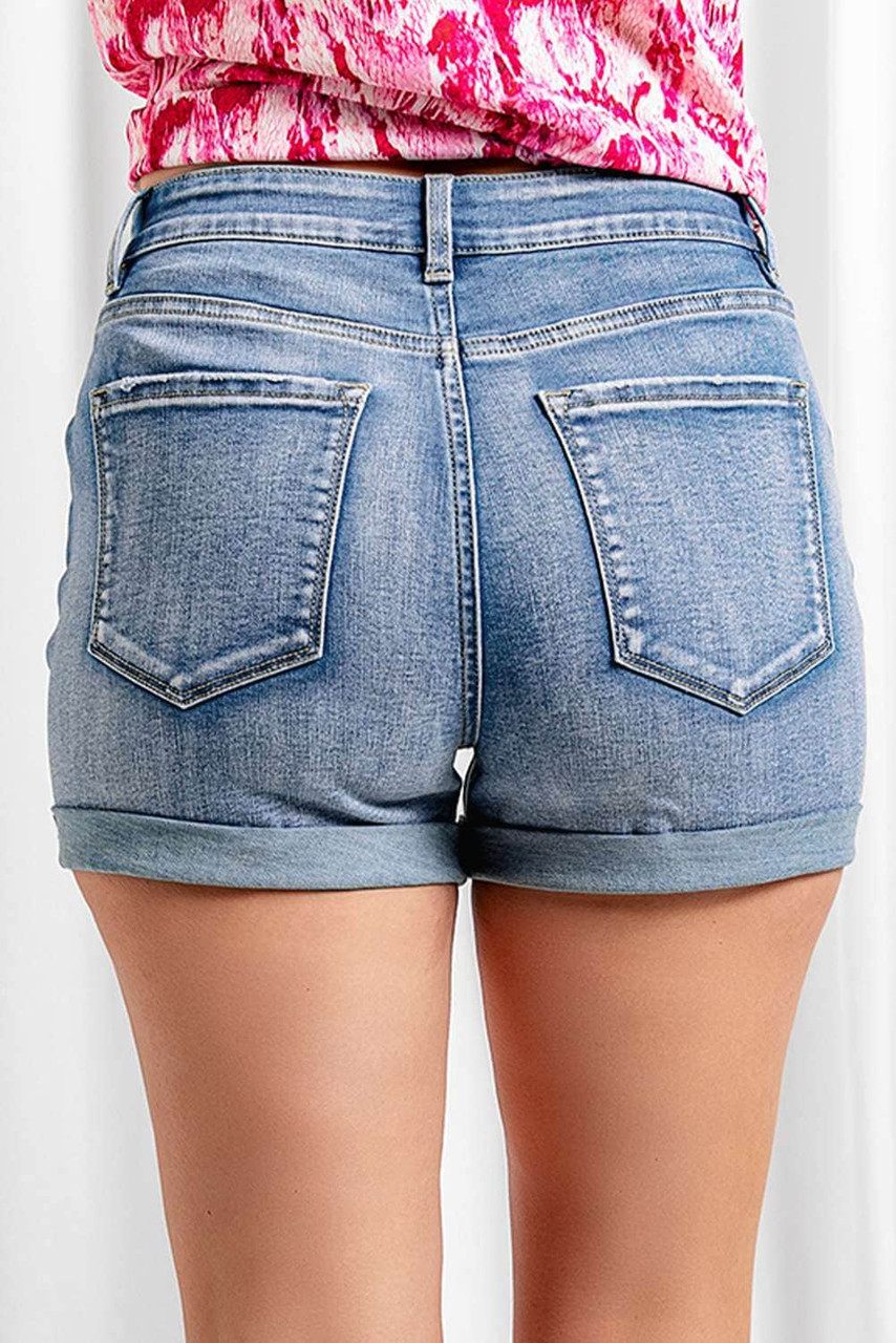 Distressed Folded Hot Denim Shorts