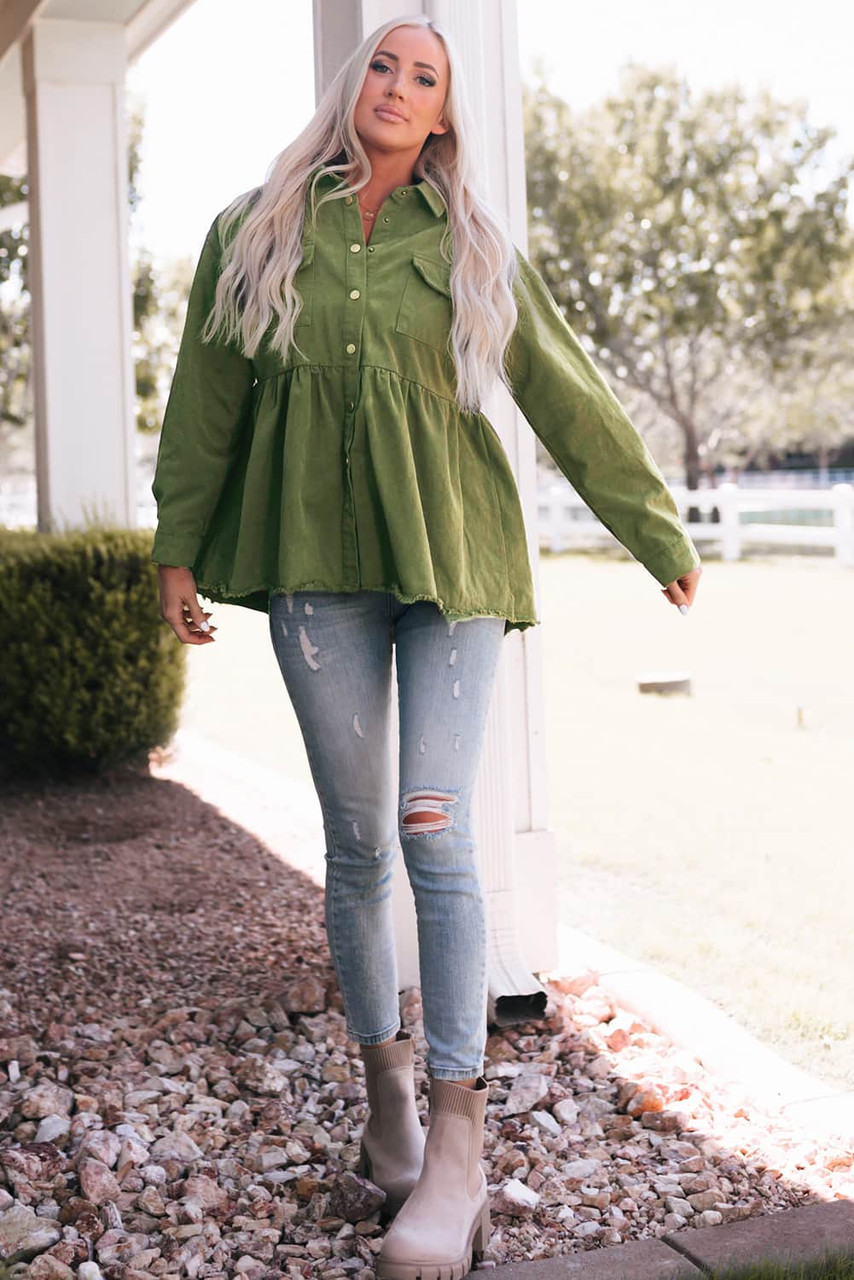 Green Snap Up Babydoll Shirt