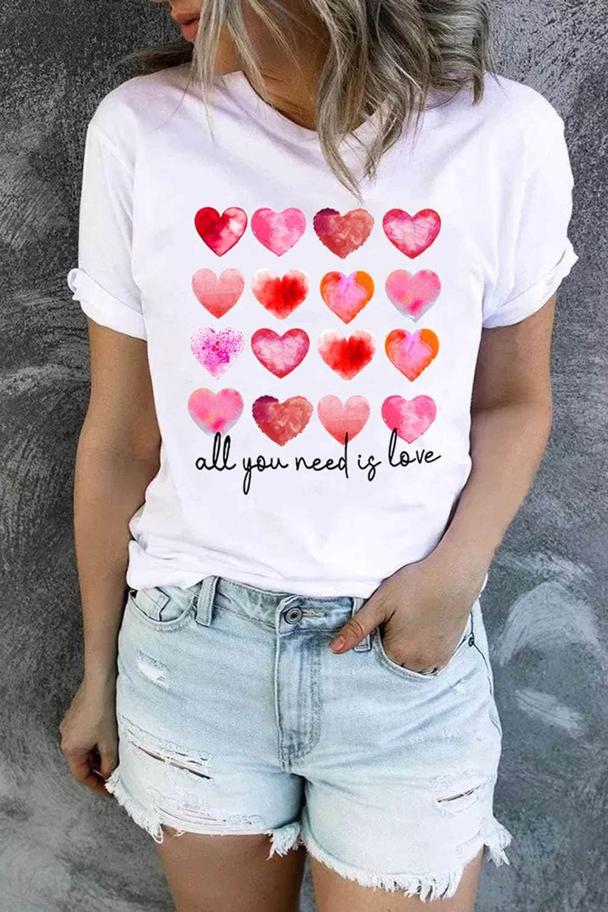 Valentine Hearts Letter Print Short Sleeve T-shirt