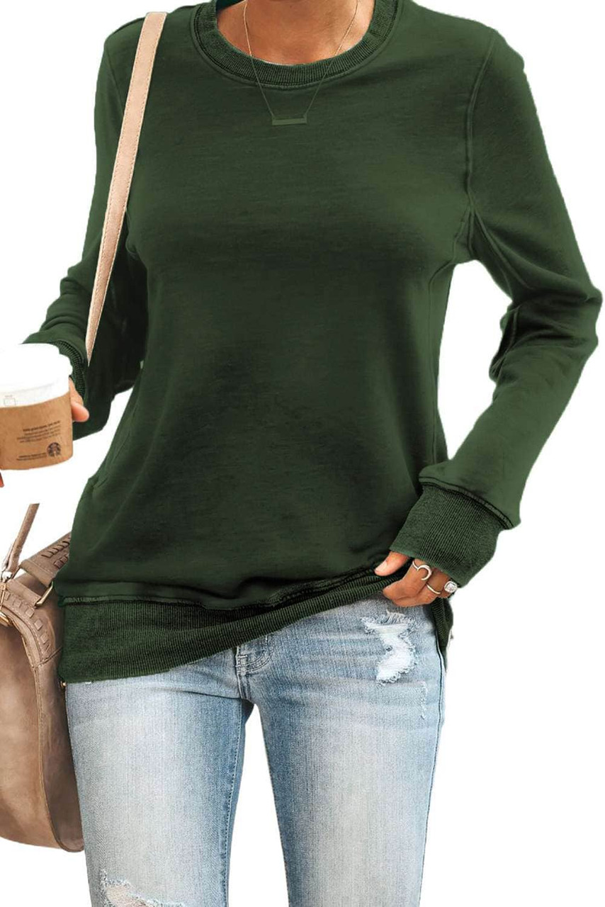 Green Wash Fleece Pullover Sweatshirt