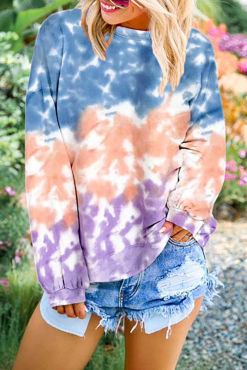 Classic Color Block Tie Dye Pullover Sweatshirt