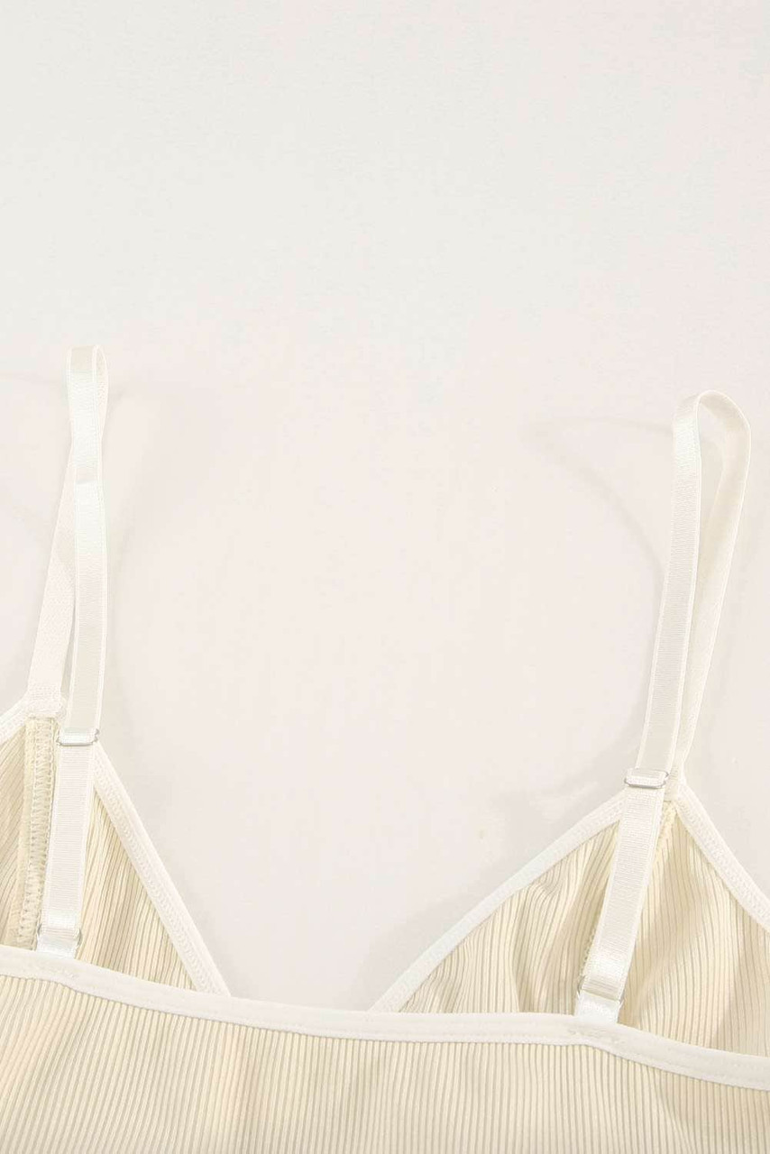 Nude Patchwork Spaghetti Strap V Neck Bodysuit