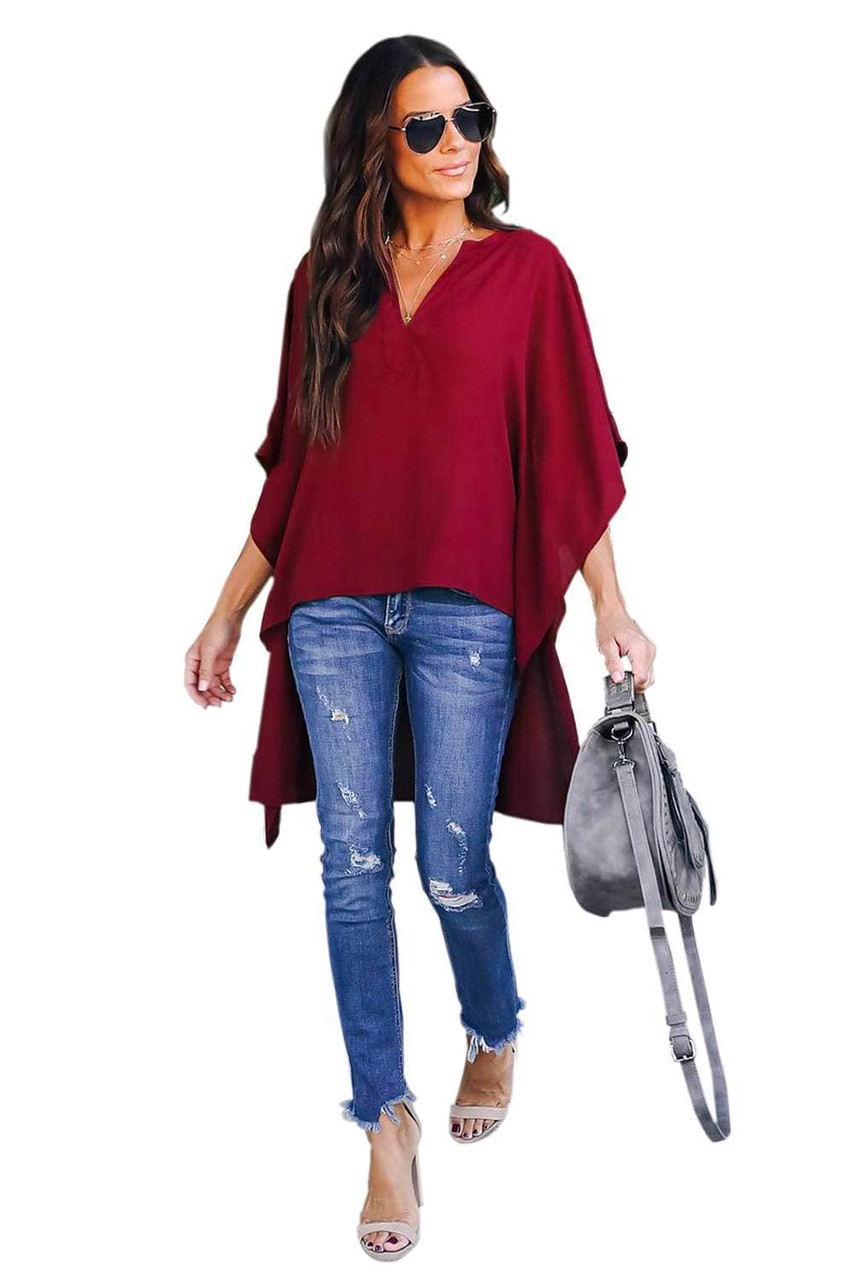 Red Chic High Low Kimono Top