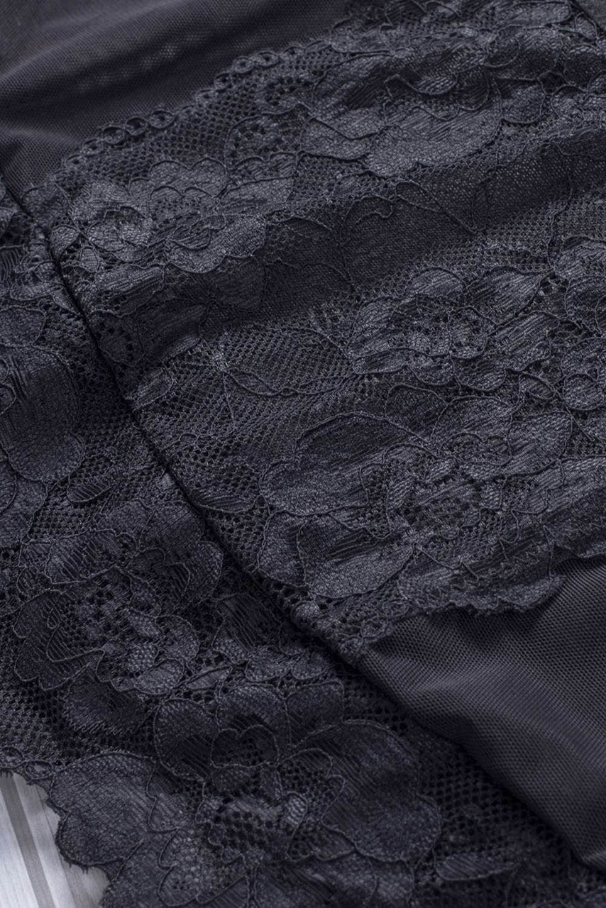 Black Halter Backless Crochet Lace 3Pcs Lingerie Set