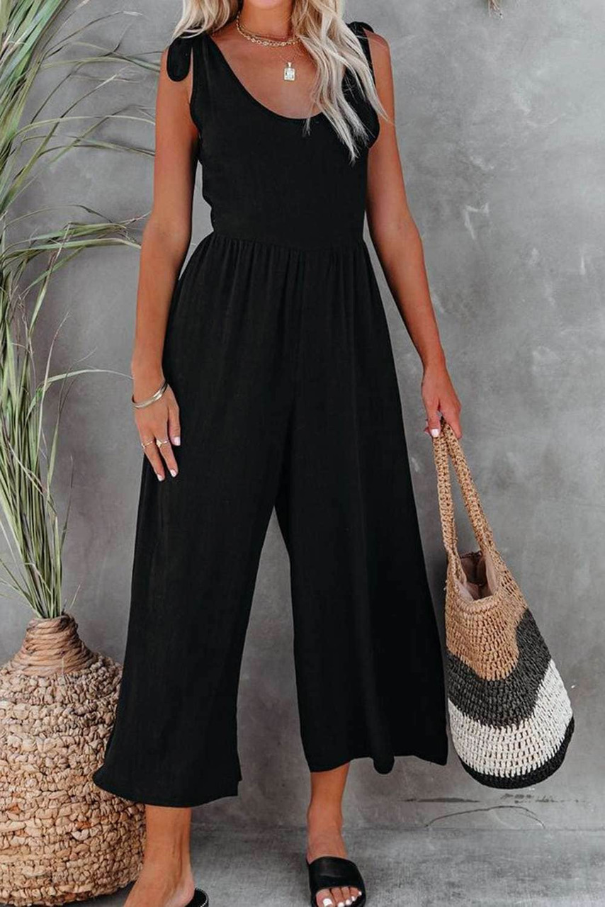 Lace-up Strap Wide Leg High Waist Jumpsuit