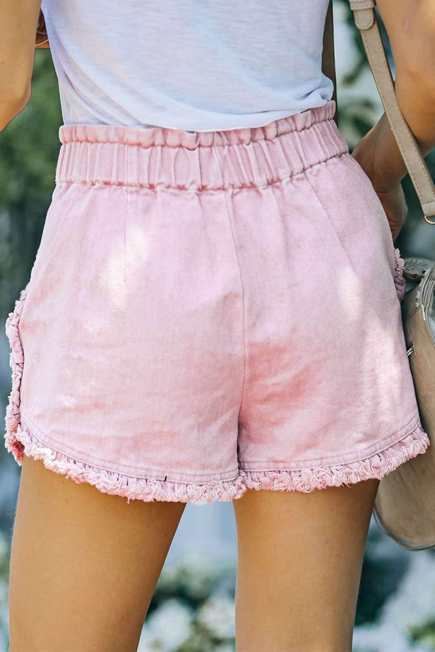 Pink Flounce High Waist Denim Shorts