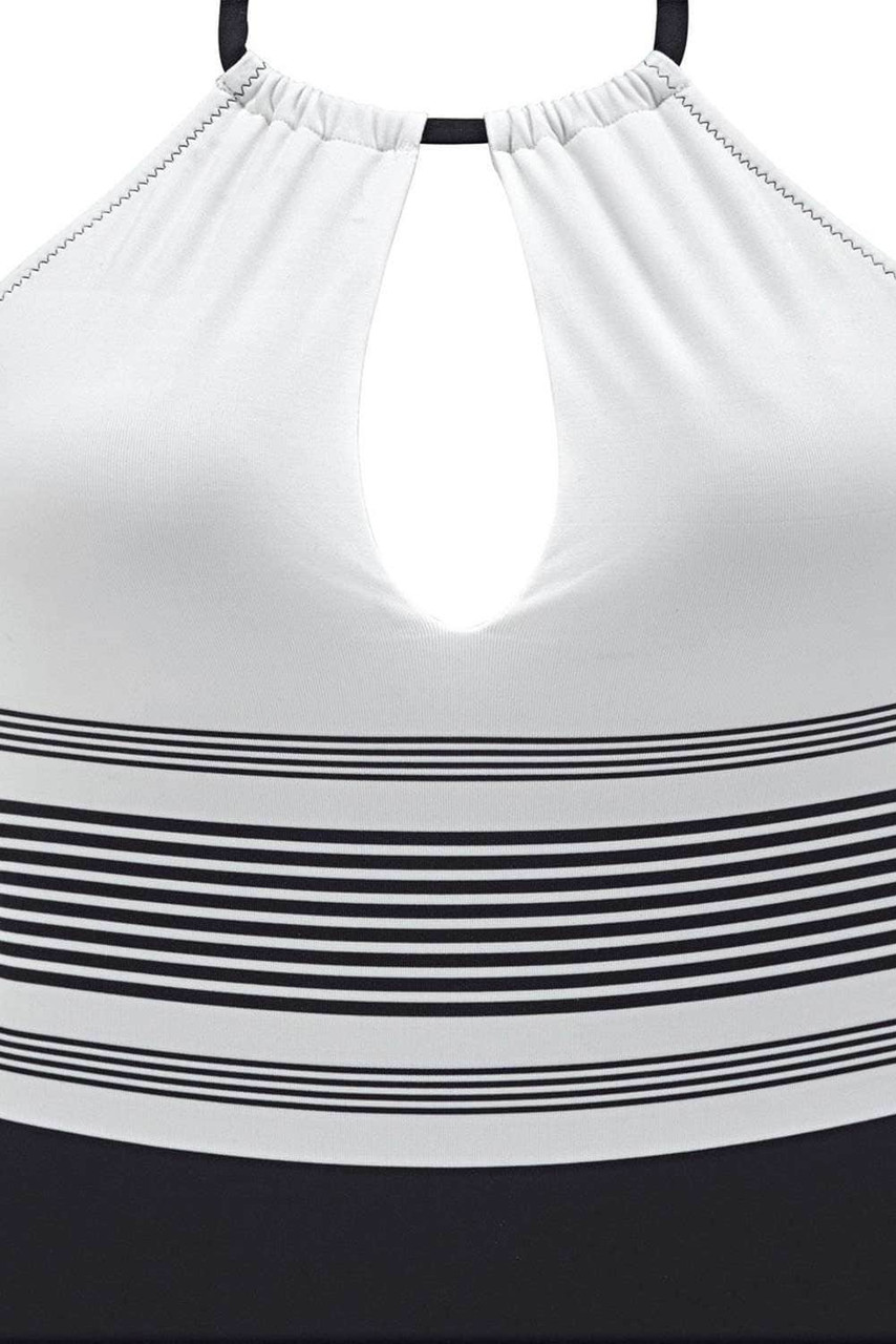 Halter Neck Striped Backless One-piece Swimwear Halter Neck Striped Backless One-piece Swimwear