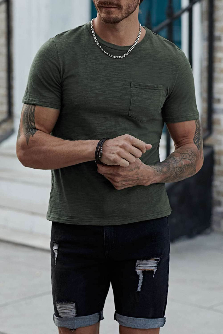 Green Solid Color Short Sleeve Men's T-shirt