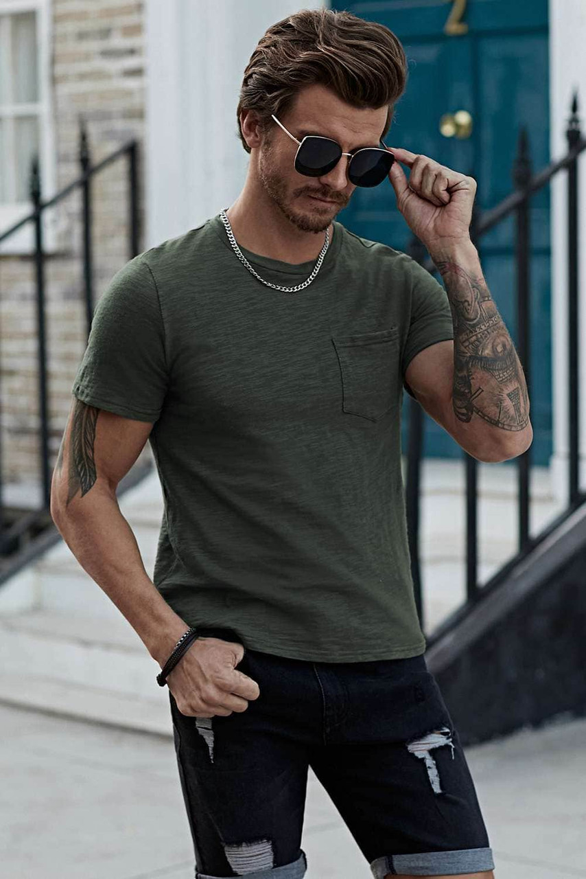 Green Solid Color Short Sleeve Men's T-shirt