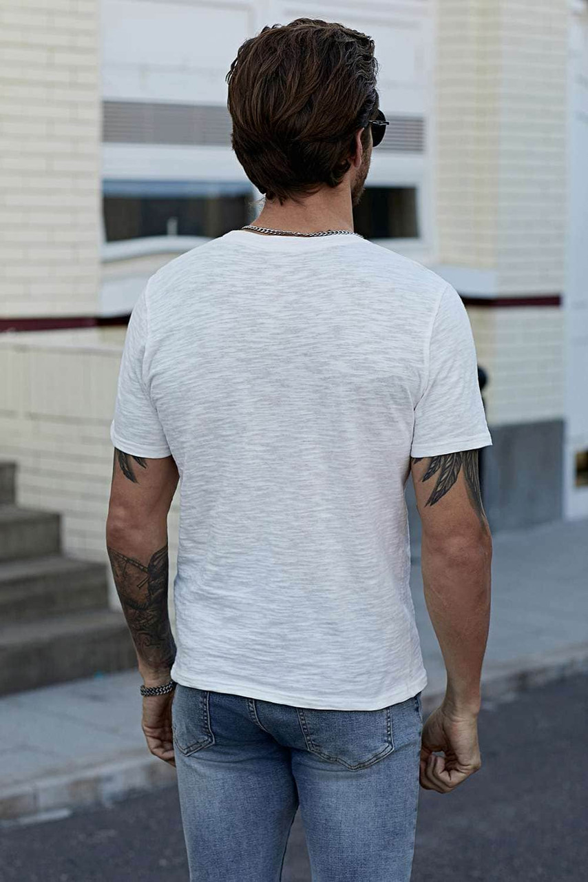 White Solid Color Short Sleeve Men's T-shirt