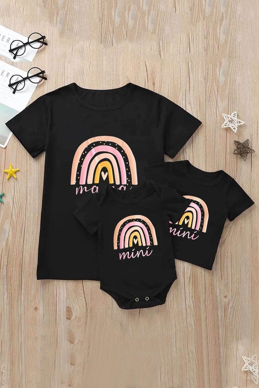 Black Rainbow mini Print Parent-child Kid T-shirt