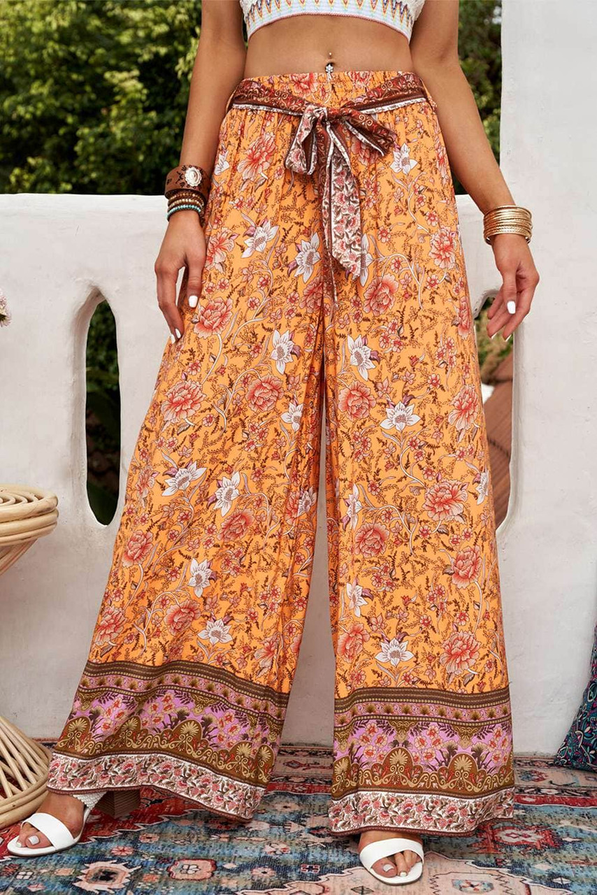 Orange Boho Wide Leg Palazzo Pants