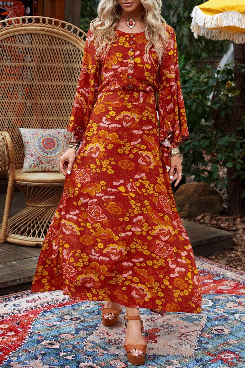 Vintage Boho Floral Maxi Dress