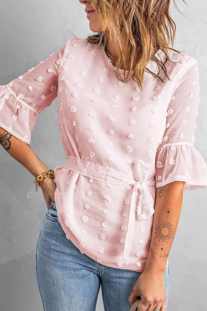 Pink Swiss Dot Tie Blouse Pink Swiss Dot Tie Blouse