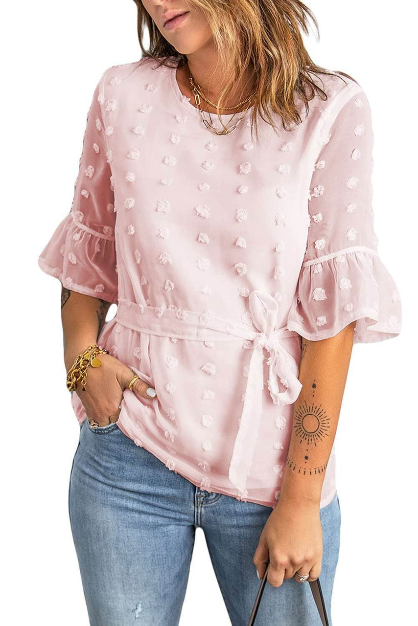 Pink Swiss Dot Tie Blouse Pink Swiss Dot Tie Blouse