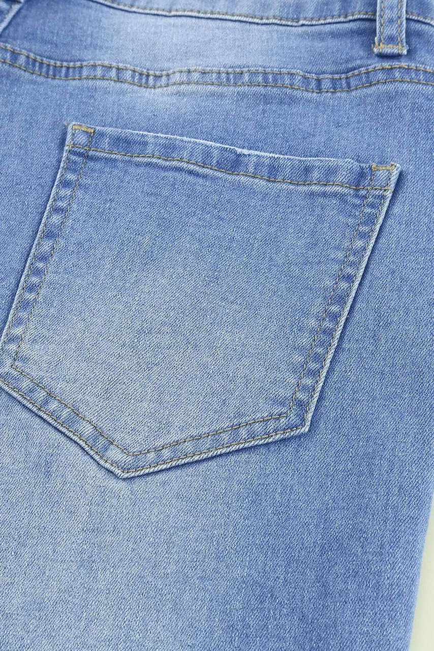 Sky Blue High Rise Distressed Bell Bottom Denims Sky Blue High Rise Distressed Bell Bottom Denims