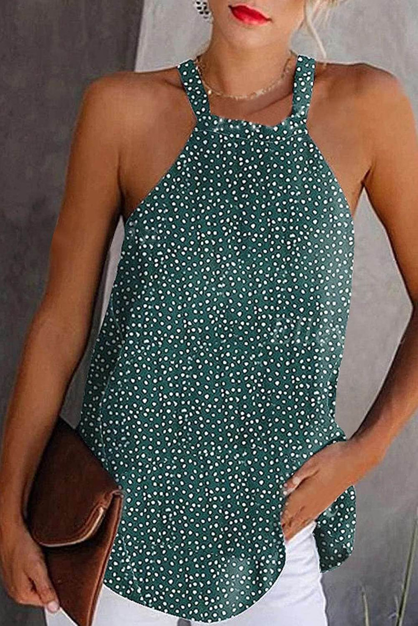 Green Dotted Print Tank with Slit