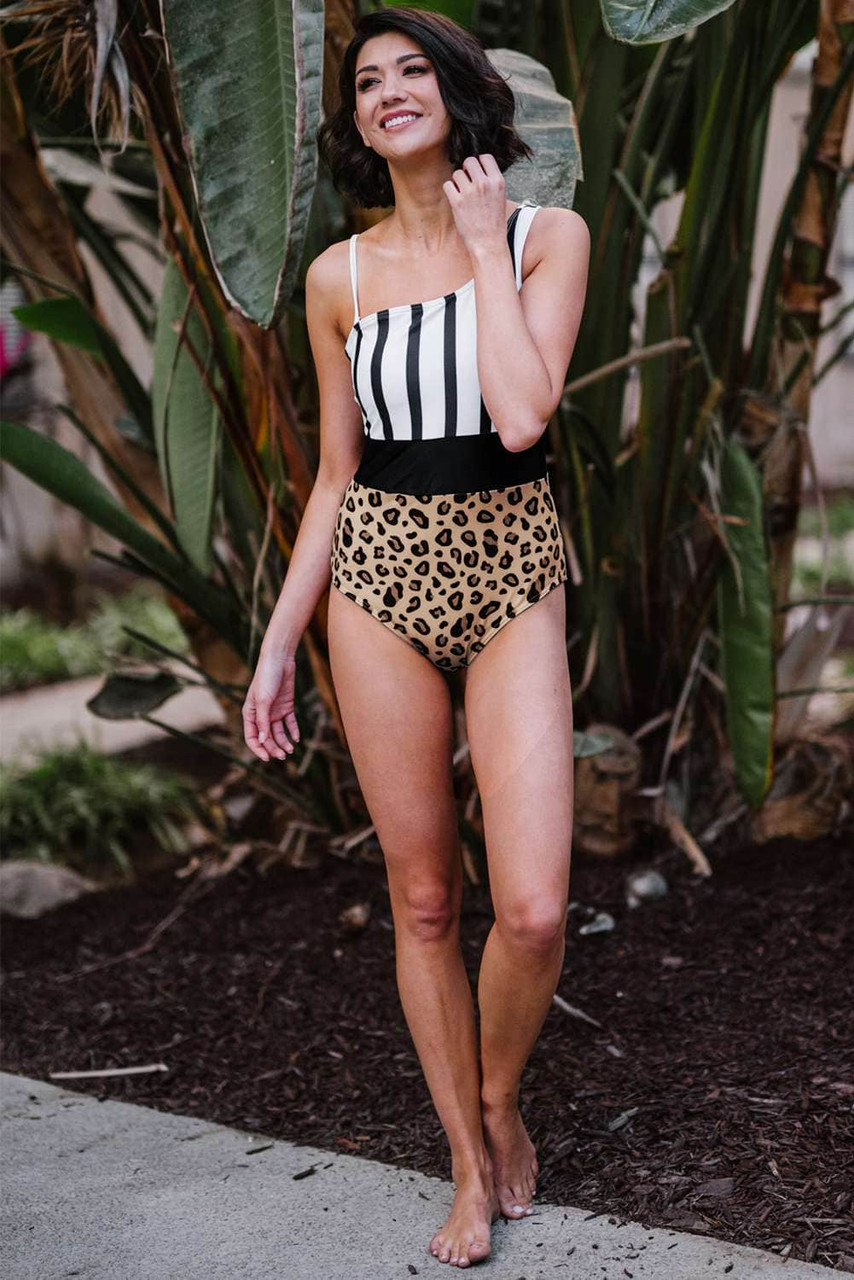 Leopard & Stripes One-Piece Swimwear