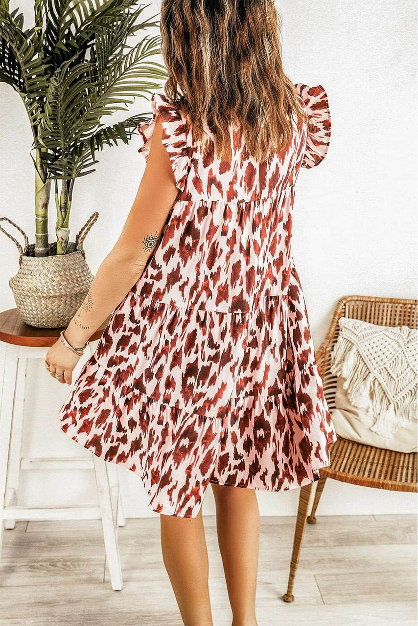 Leopard Print Ruffled Sleeveless Babydoll Dress