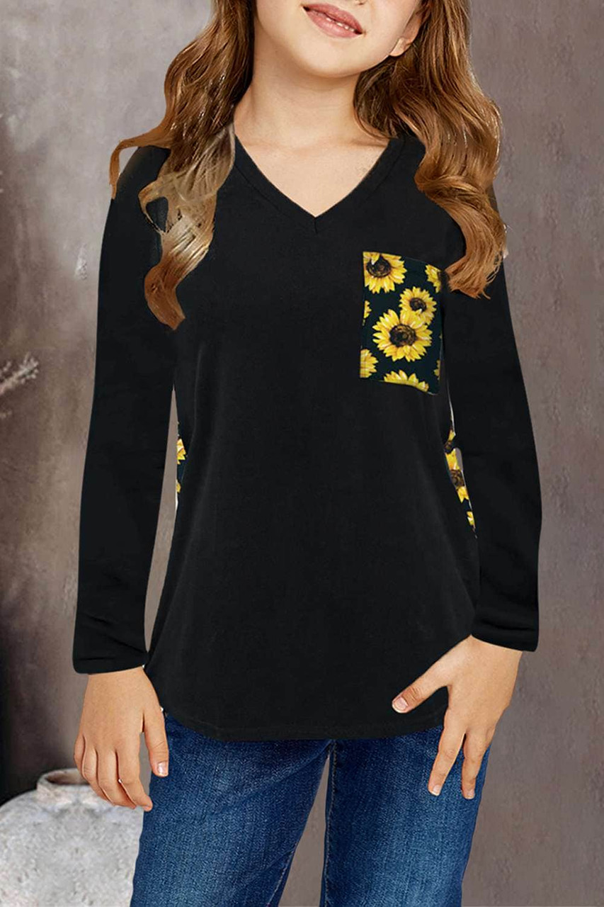 Yellow Sunflower Print Kids Long Sleeve Top