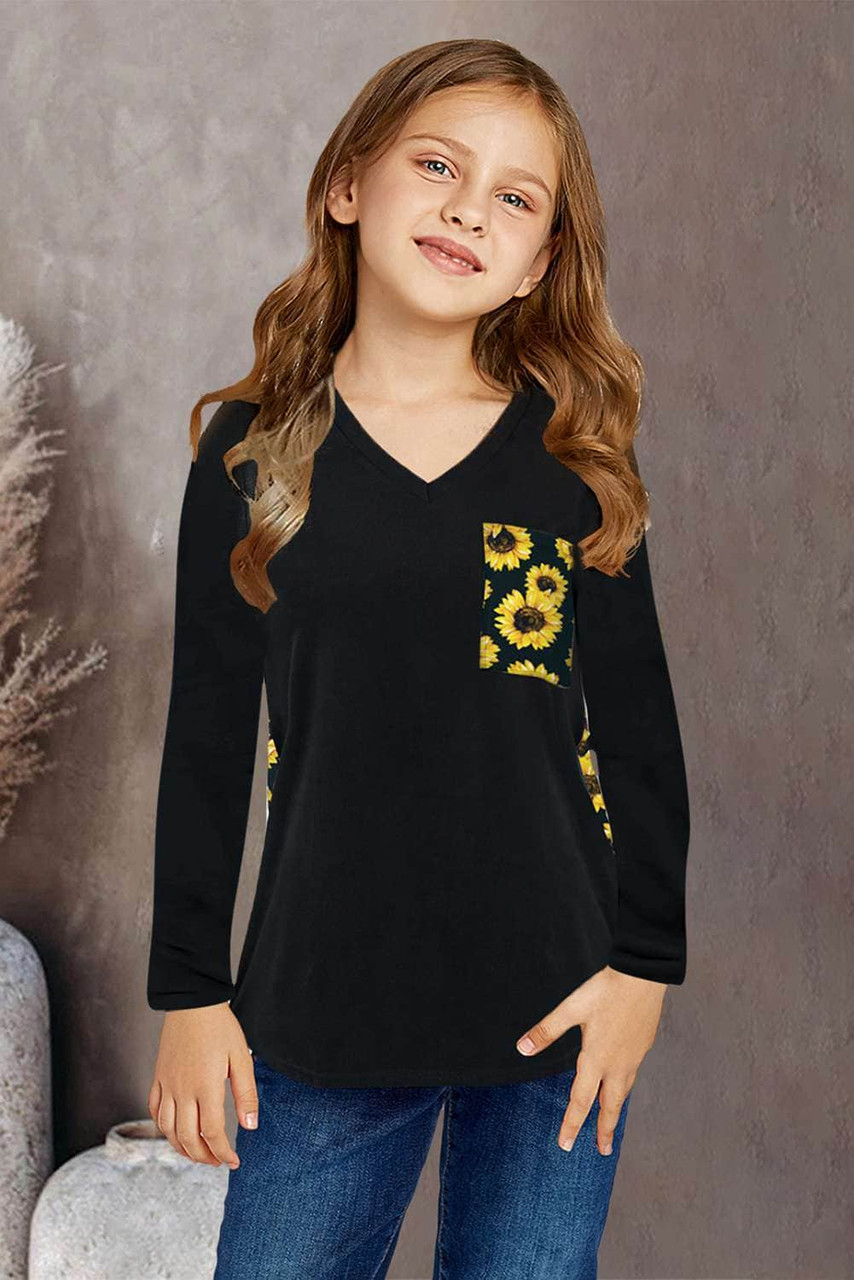 Yellow Sunflower Print Kids Long Sleeve Top