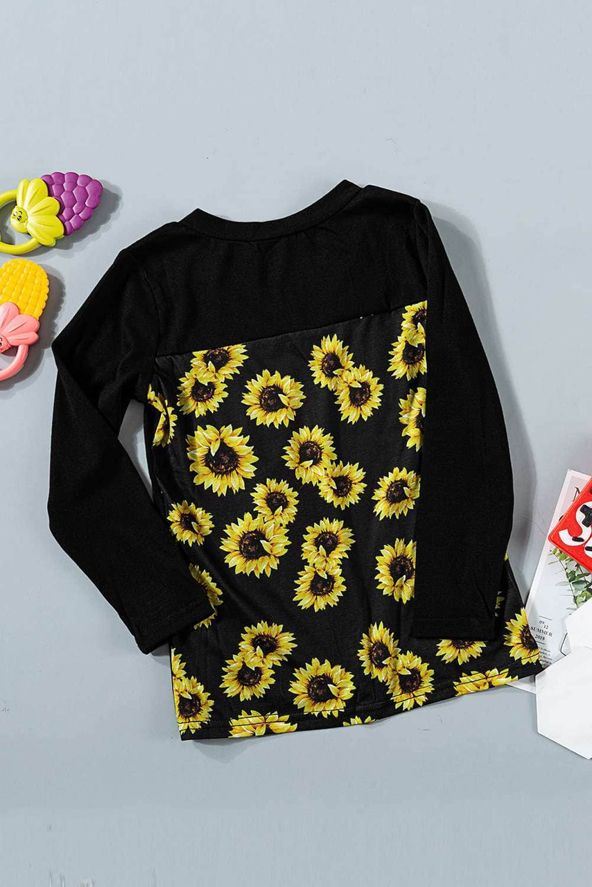 Yellow Sunflower Print Kids Long Sleeve Top