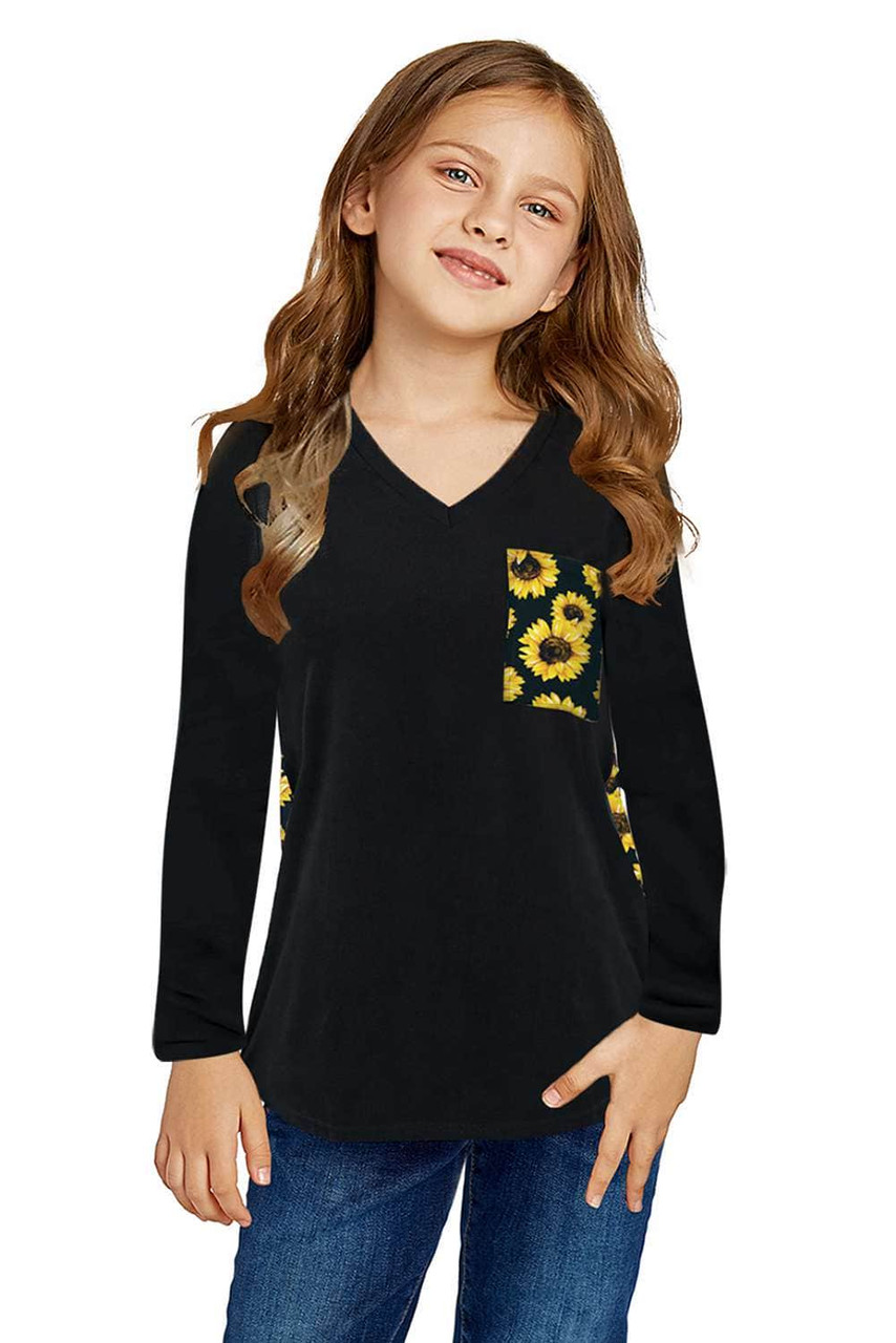 Yellow Sunflower Print Kids Long Sleeve Top