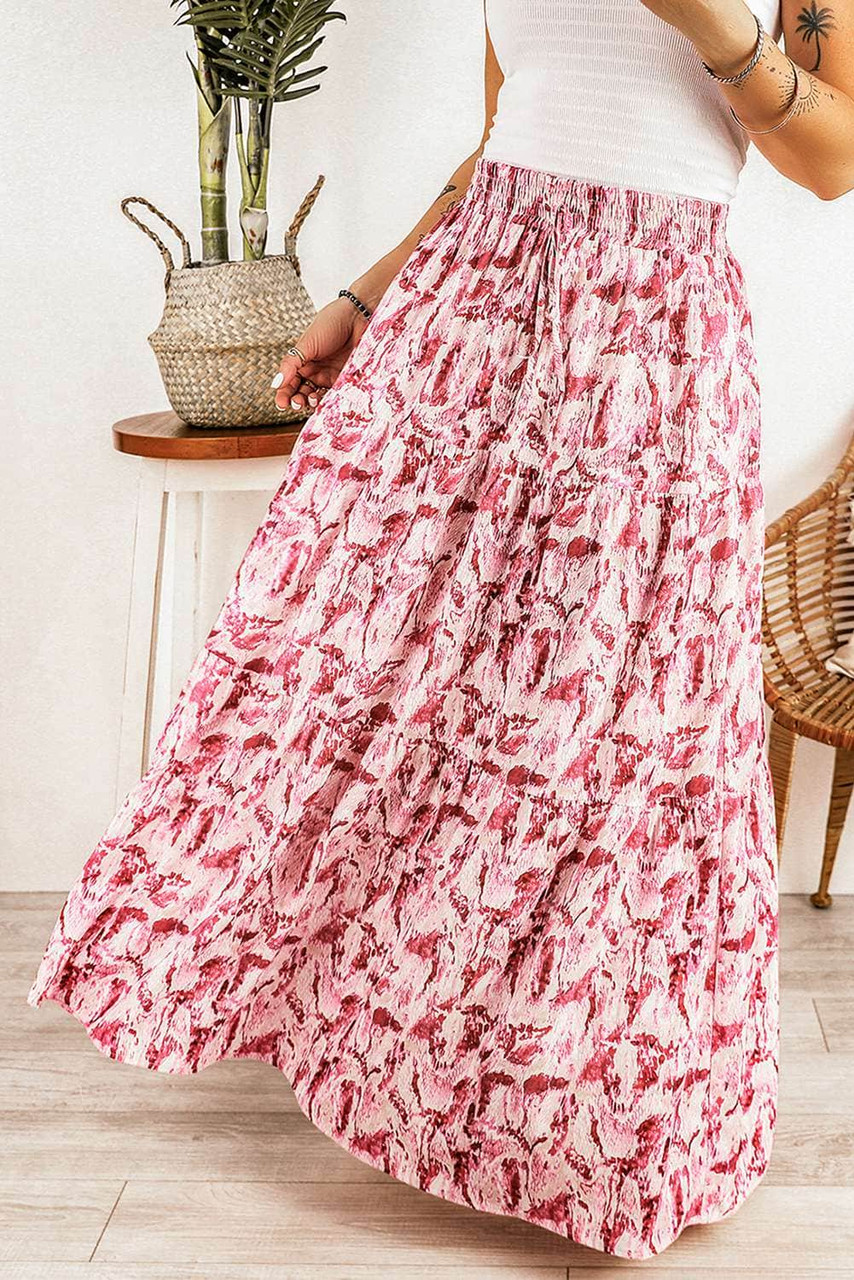 Printed Lace-up High Waist Maxi Skirt